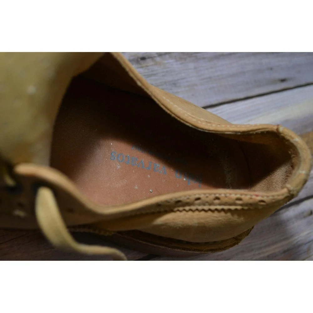 John Varvatos Shoes Mens 8.5 Beige Leather Wingtip Brogue Dress‎ Handmade Italy